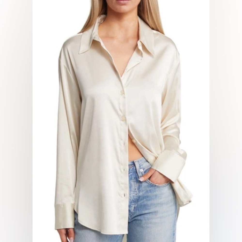 Open Edit Satin Blouse Cream
